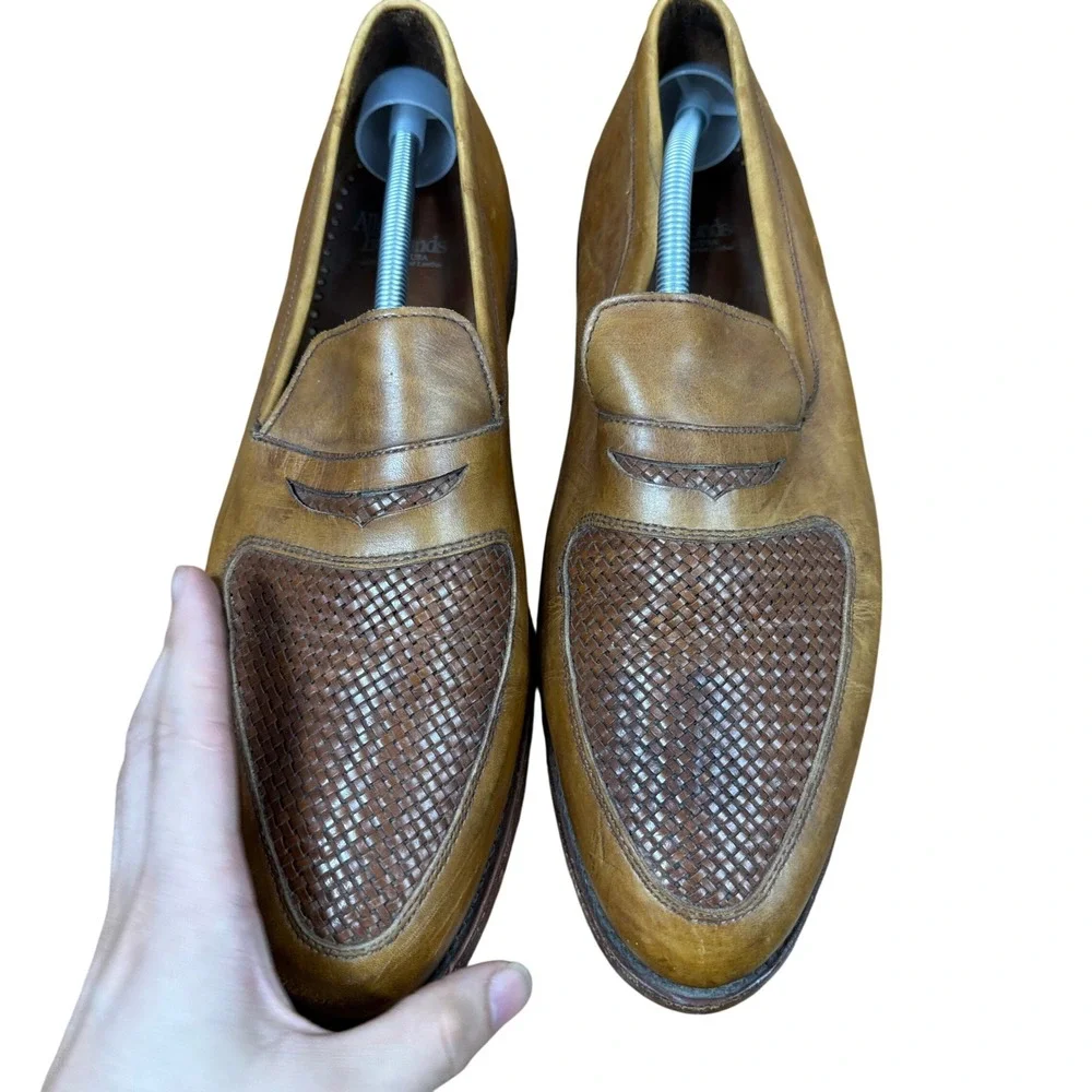 Allen Edmonds Carlstadt Loafers Mens 11.5 D Tan Woven Leather Penny Slip On Shoe
